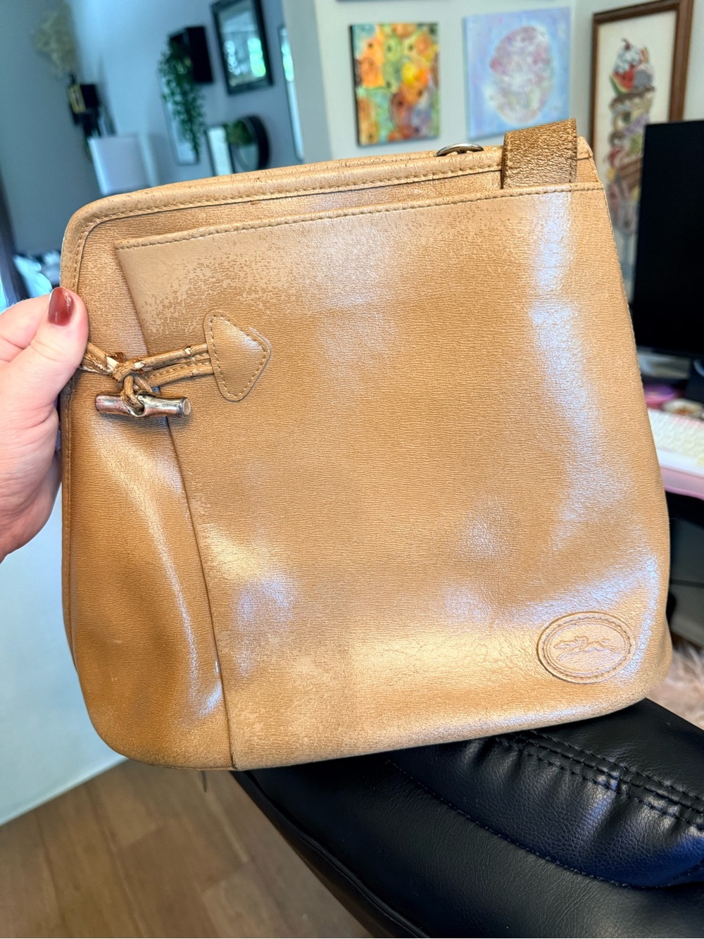 Vintage Longchamp Tan Leather Crossbody Bag